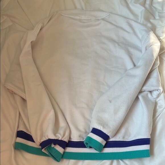 DSG White Sweatshirt S Multicolor Striped Ribbed Hem & Cuffs Long Sleeve Casual - Picture 2 of 4